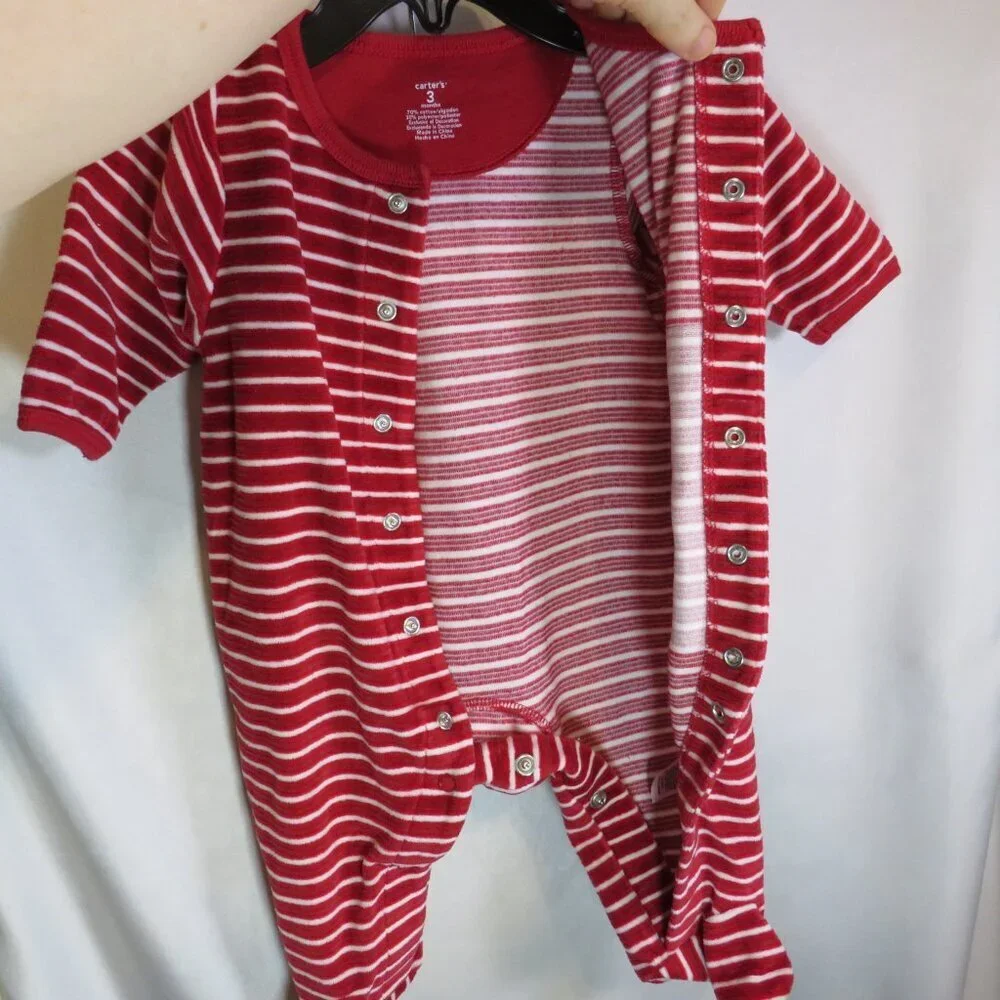 Baby First Christmas Red & White Striped Footed Bodysuit & Embroidered Bib